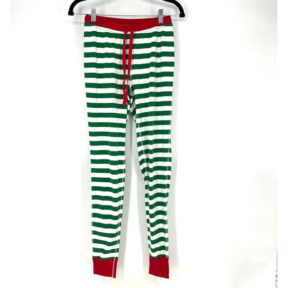 Hanna Andersson Striped Long John Pajama Pant Tree Green/White/Hanna Red  XS - Picture 1 of 8